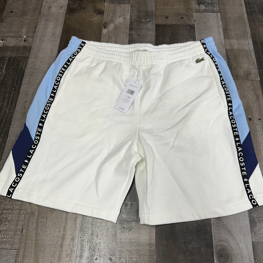 NWT Lacoste Men's Logo Lined Fleece Shorts White Blue‎ New XXL 2XL